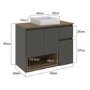 Ver imagem 4 de Gabinete Banheiro Suspenso 80cm com 03 Portas 01 Gaveta e Nicho com Cuba Aurora Preto/Mel/Graffite