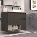 Ver imagem 1 de Gabinete Banheiro Suspenso 80cm com 03 Portas 01 Gaveta e Nicho com Cuba Aurora Preto/Mel/Graffite