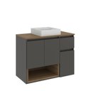 Ver imagem 3 de Gabinete Banheiro Suspenso 80cm com 03 Portas 01 Gaveta e Nicho com Cuba Aurora Preto/Mel/Graffite