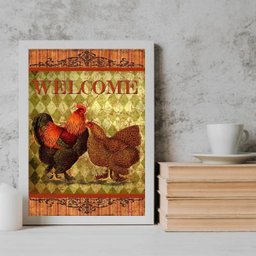 Quadro Decorativo Galo Galinha Country 33x24cm - com Vidro:madeira Preta - 1 Quadro Decorativo Galo Galinha Country 33x24cm - com Vidro:madeira Preta - 1