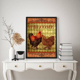 Quadro Decorativo Galo Galinha Country 33x24cm - com Vidro:madeira Preta - 2 Quadro Decorativo Galo Galinha Country 33x24cm - com Vidro:madeira Preta - 2