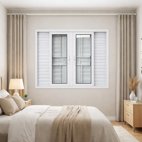 Veneziana 6 Folhas de Correr com Grade Alumínio Branco 100x200 Linha 25