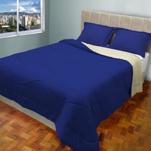 Edredom Malha Casal Duas Cores 220x240 Metros 3 Pçs Azul Casa Dona