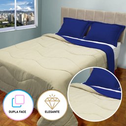 Edredom Malha Casal Duas Cores 220x240 Metros 3 Pçs Azul Casa Dona - 2