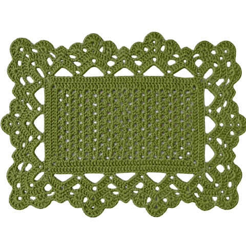Kit 6 Sousplat Crochê Luxo Retangular Verde Militar 100% Algodão Círculo -