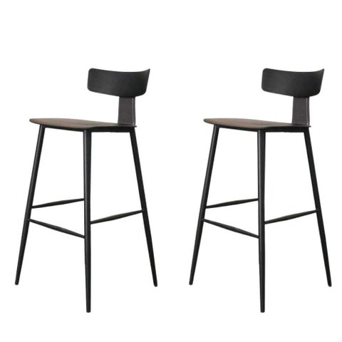 Kit 2 Banquetas Altas Analu Assento PP Preto Detalhe PU Cinza Base Aço sem Ajuste Rivatti