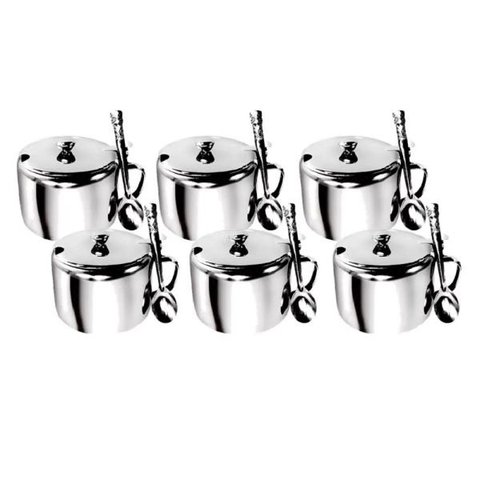 Kit 06 Açucareiro Inox com Colher para sua Cozinha 250ml