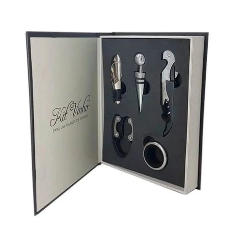 10 Kit Vinho Abridor Saca Rolha Tampa Dosador Livro 05 peças