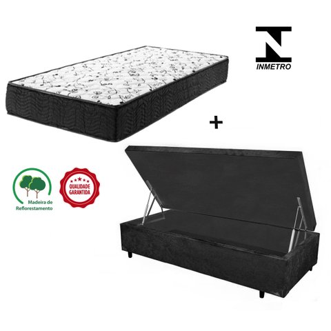 Cama Box Baú Green Solteiro Preto + Colchão Espuma D28 88x188x14