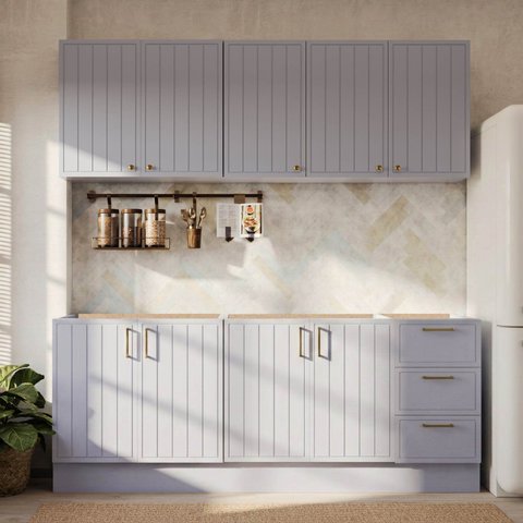 Cozinha Modulada 4 Peças 2 Aéreos 2 Balcões sem Tampo Marselha CabeCasa MadeiraOriginals Azul/Sereno