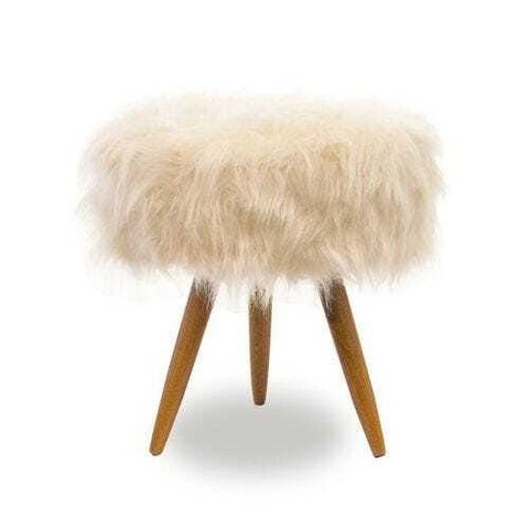 Puff Banqueta Decorativo Redondo Pés Palito Pelo Alto Bege