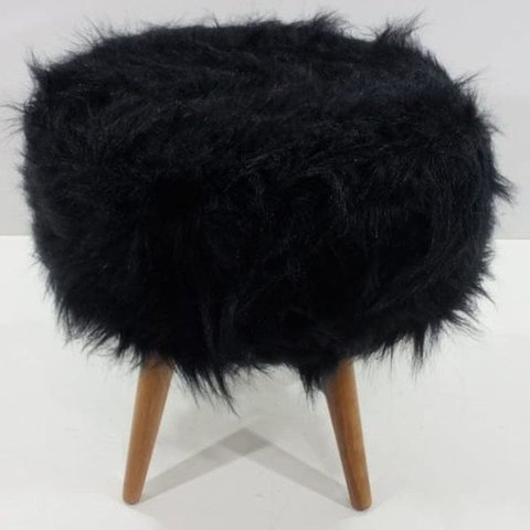 Puff Banqueta Decorativo Pelo Alto Preto