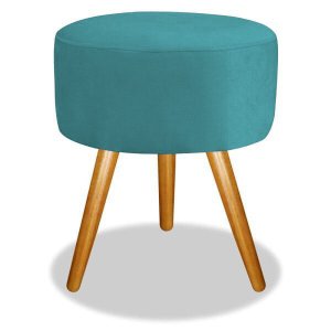 Puff Banqueta Decorativo Redondo Pés Palito Azul Tiffany