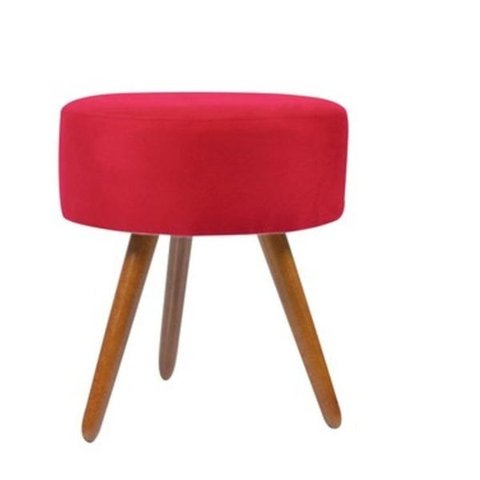 Puff Banqueta Decorativo Redondo Pés Palito Vermelho