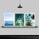Ver imagem 1 de Kit 3 Quadros Praia Mar Coqueiro Good Vibes 33x24cm:Madeira branca