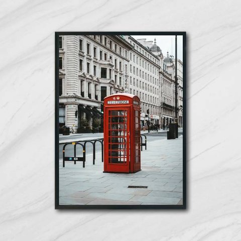 Quadro Telefone Londres 33x24cm - com vidro:Madeira branca