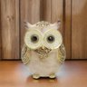 Escultura Coruja Decorativa em Resina Bege e Dourado 14cm - 2
