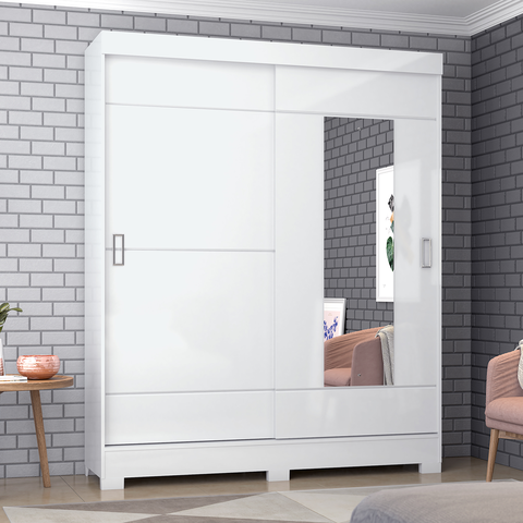 Roupeiro 02 Portas Deslizante com Espelho B66 Branco - Briz Móveis
