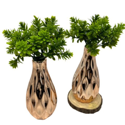 Conjunto vasos de cerâmica decorativo rose gold trabalhado