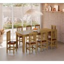 Ver imagem 4 de Mesa com 8 Cadeiras de Madeira 200x88 Nogueira com Estofado Marrom Nemargi