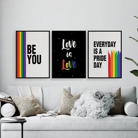 Kit 3 Quadros LGBT Be You 33x24cm - com vidro:Madeira branca