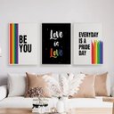 Ver imagem 2 de Kit 3 Quadros LGBT Be You 33x24cm - com vidro:Madeira branca
