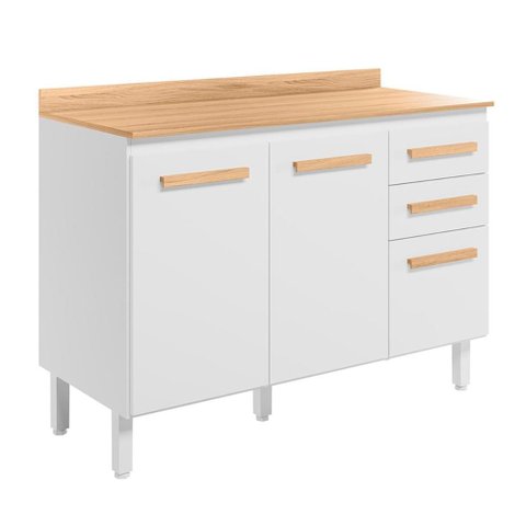 Balcão Intenza com Tampo 120 Cm com 3 Portas e 2 Gavetas Branco