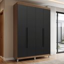 Ver imagem 1 de Guarda-Roupa Solteiro com Pés 4 Portas Batentes Rustic/Preto/Preto Venus Madesa