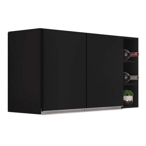 Armário de Cozinha Aéreo Califórnia 80cm e Nicho Garrafeiro 20cm Riad Preto - Lumil