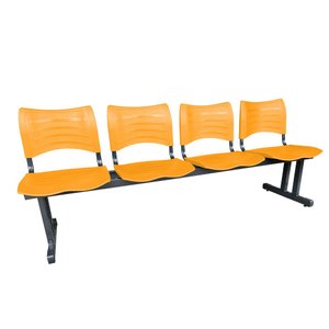 Longarina 4 Lugares Iso Plástica Coluna Dupla Cadeira P/ Sala Espera Atendimento Consultório Laranja