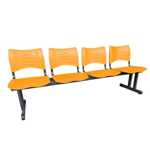 Longarina 4 Lugares Iso Plástica Coluna Dupla Cadeira P/ Sala Espera Atendimento Consultório Laranja