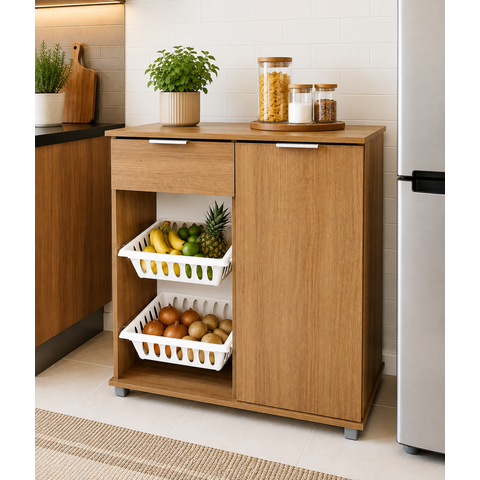 Fruteira de Cozinha Vitória 2 Cestos Porta Gaveta Multiuso:Castanho