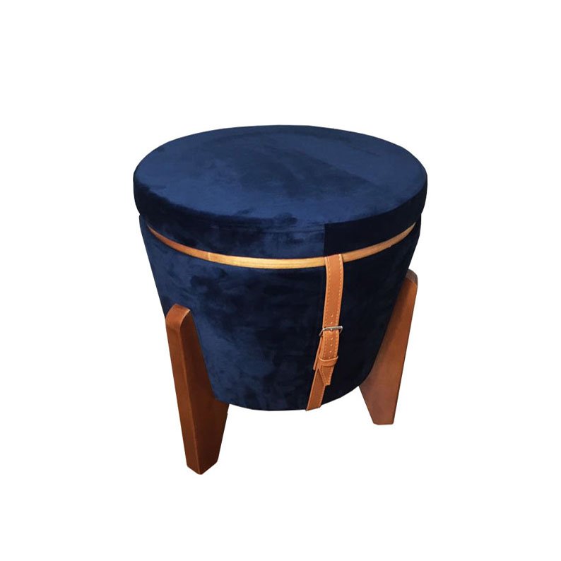 Pufe Decorativo Baú e Mesa de Madeira Flex Veludo Azul