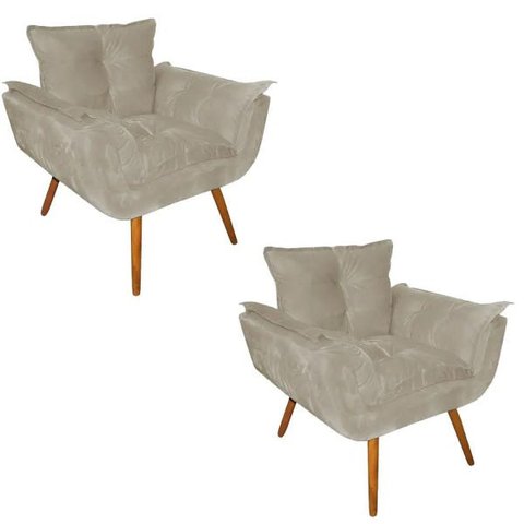 Kit 2 Poltronas Decorativa Sala Recepção Escritório  Opala Suede Bege