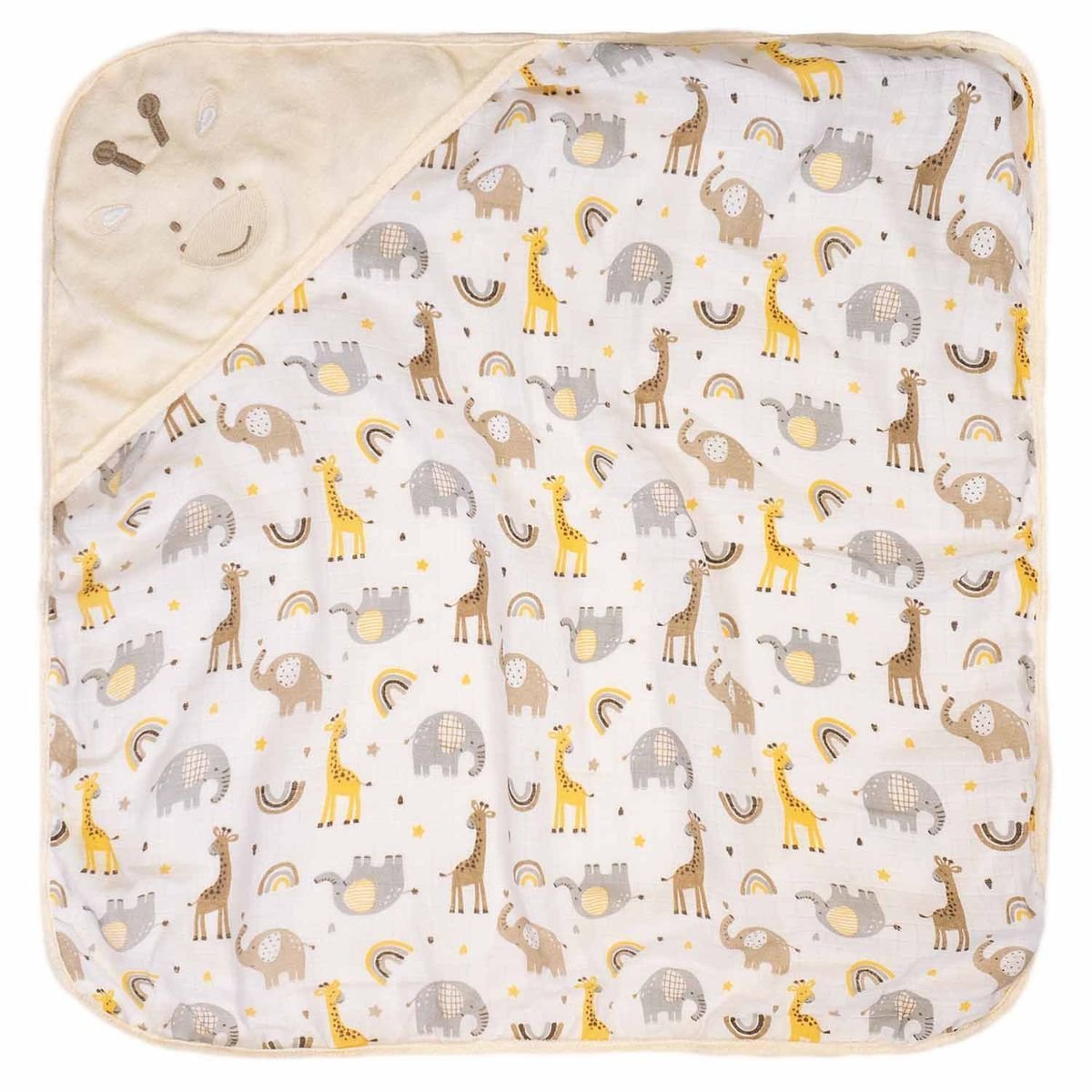 Toalha de Banho Bebe C/capuz Plush 68 Cm X 68 Cm Bord: Girafa Creme