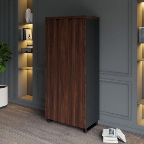 Armário Alto para Escritório com Portas e 4 Prateleiras 80 x 45 x 160 cm F5 Office Cor:Louro Preto