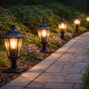 Ver imagem 4 de Kit 8 Balizadores de Jardim 31cm Luminária Externa Alumínio Lente Transparente Clássico Preto