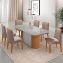 Ver imagem 1 de Mesa de Jantar Aspen 180cm Tampo Mdf Vidro Canto Copo com 6 Cadeiras Eloise Moderna Mobília