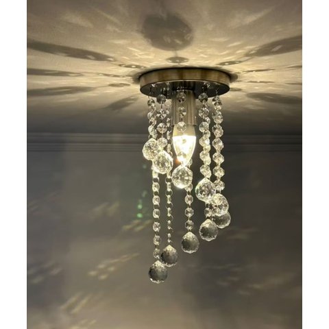 Lustre de Cristal K9 Redondo Espiral 30 Cm de Altura Base Aço Inox Soquete E27