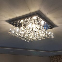 Lustre de Cristal K9 Legítimo Quadrado Base Inox 30x30 Cm Clean - 1