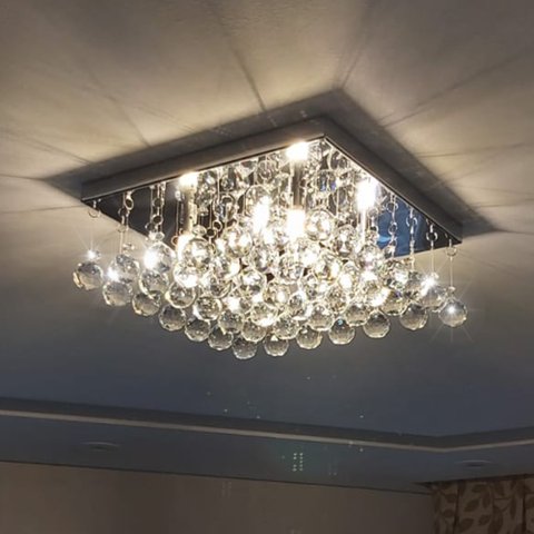 Lustre de Cristal K9 Legítimo Quadrado Base Inox 30x30 Cm Clean