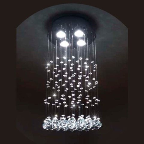 Lustre de Cristal K9 Legítimo Redondo Base Inox e Altura de 50 Cm