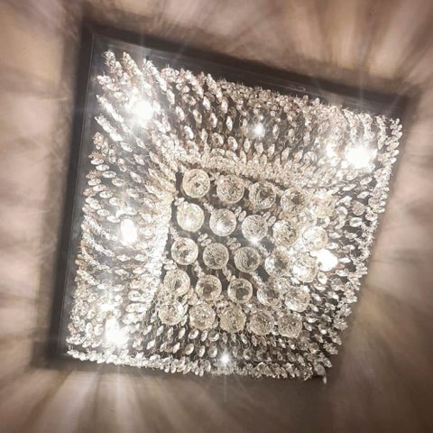 Lustre de Cristal K9 Legítimo Quadrado Base Inox 40x40 Cm