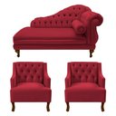 Ver imagem 1 de Recamier Larissa 185 cm e 2 Poltronas Genesis Suede Vermelho - LM DECOR