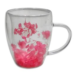 Caneca Xícara Chá Café Parede Dupla de Vidro com Flores Rosa Primavera Decorativas Presente - 1
