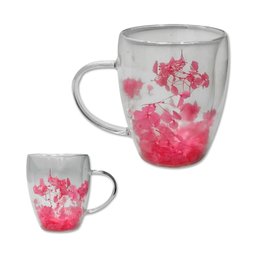 Caneca Xícara Chá Café Parede Dupla de Vidro com Flores Rosa Primavera Decorativas Presente - 2