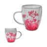 Caneca Xícara Chá Café Parede Dupla de Vidro com Flores Rosa Primavera Decorativas Presente - 2