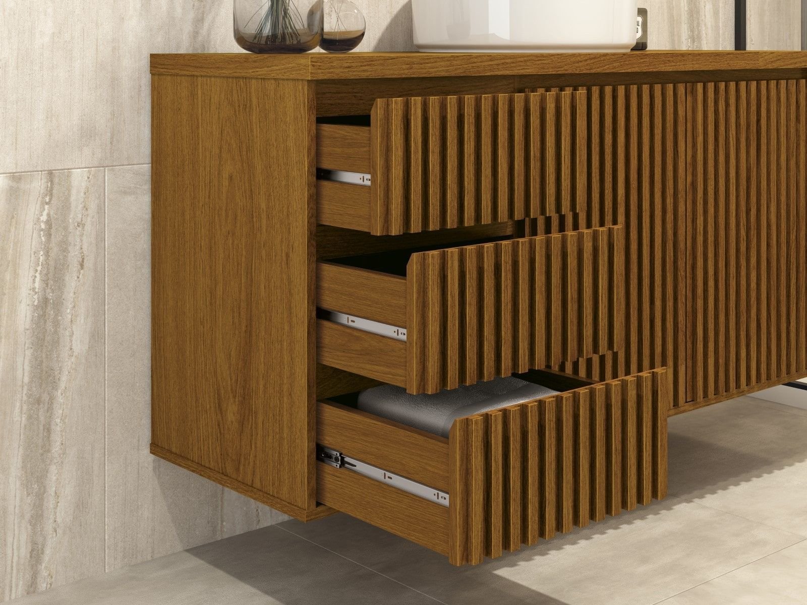 Conjunto para Banheiro Gabinete e Espelheira Intenso 120cm Cor: Freijó - 3