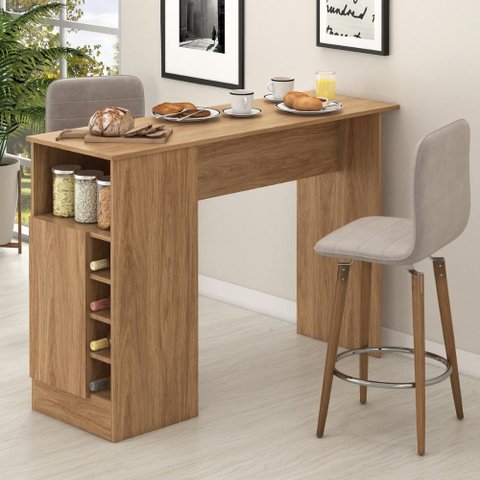Bancada Gourmet para Cozinha com Adega 1 Porta 4 Nichos 136cm Mel - Fellicci