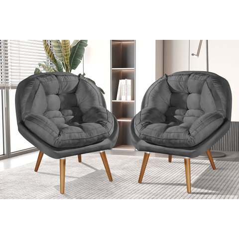Kit de 2 Poltronas Sênior Suede Premium C/ Pés em Madeira:grafite